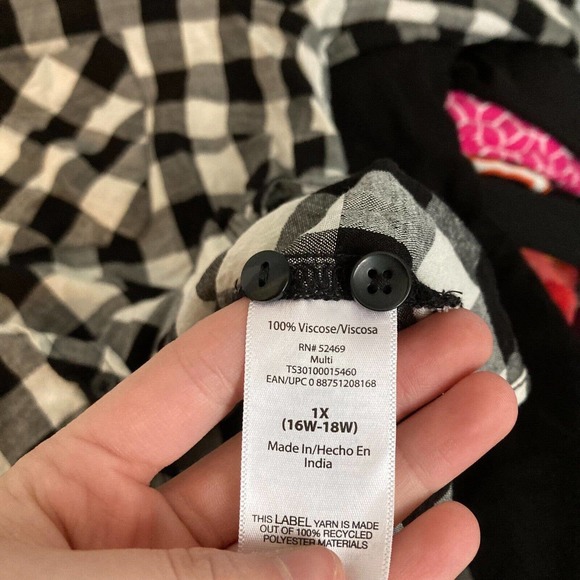 Terra & Sky Shirt Womens Sz 1X Black White Buffalo Check Button Up Collar - Picture 7 of 8